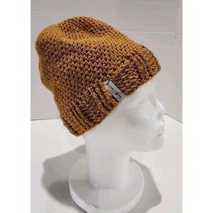 Knotty is Nice Brown Crochet Beanie Hat Ribbed Cuff Handmade Winter Cap